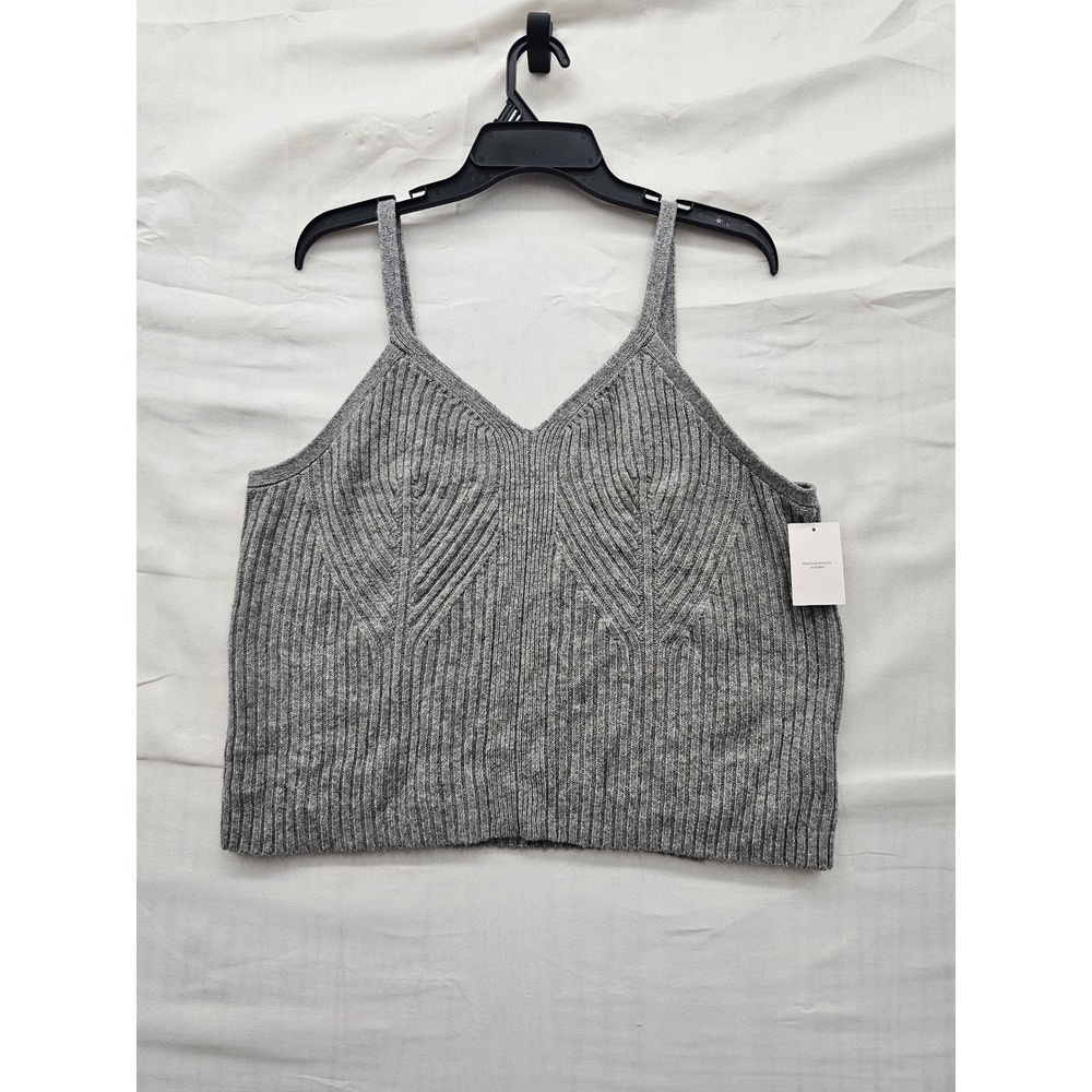 Auden Womens Ribbed Knit Cami Top Gray Cotton Blend Casual Size 1X